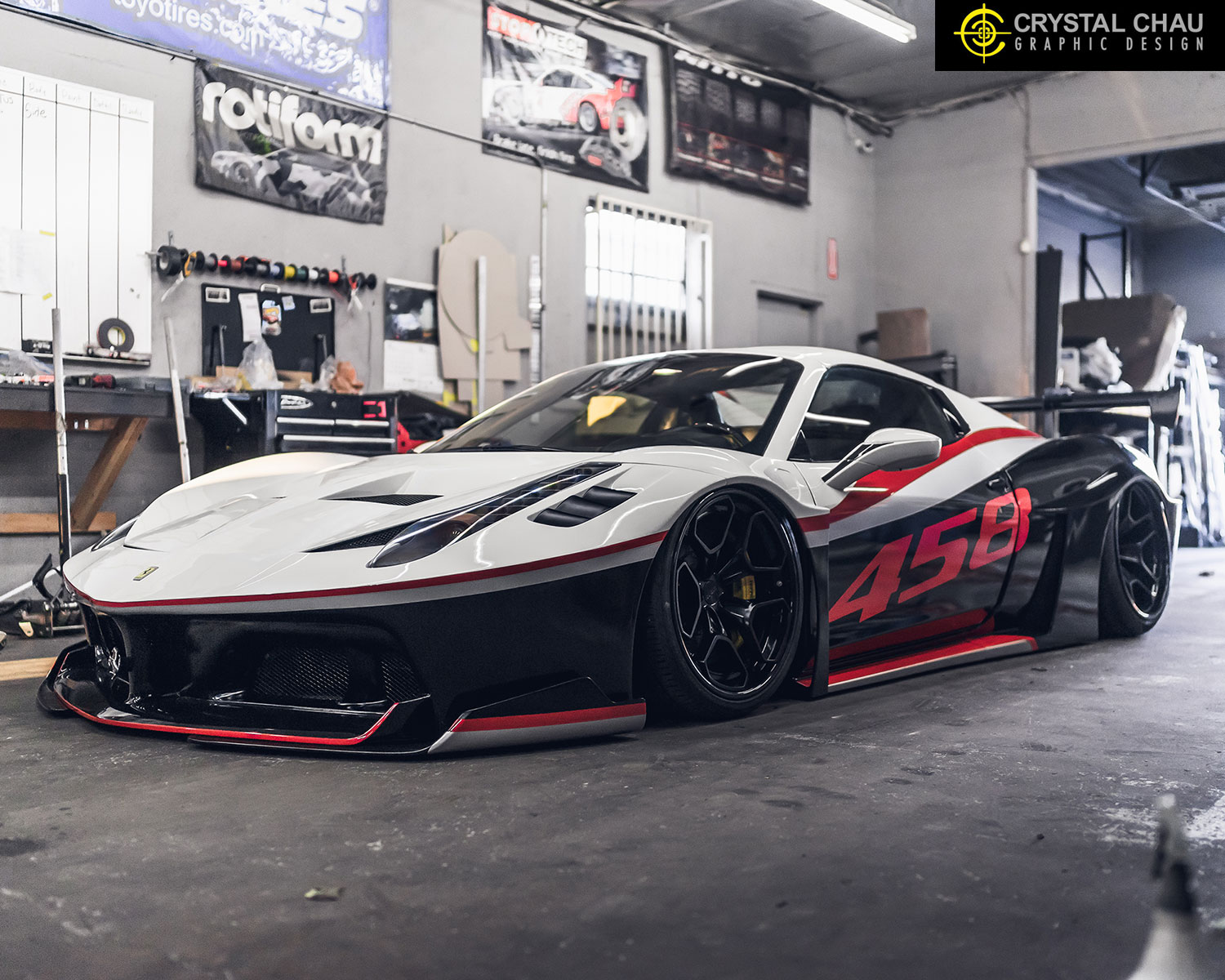Ferrari 458 Red Black White Stripe Livery