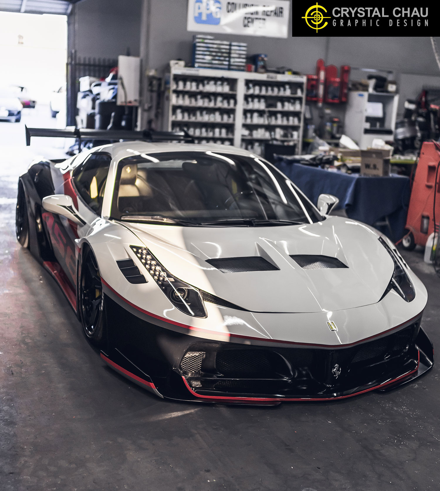 Ferrari 458 Red Black White Stripe Livery